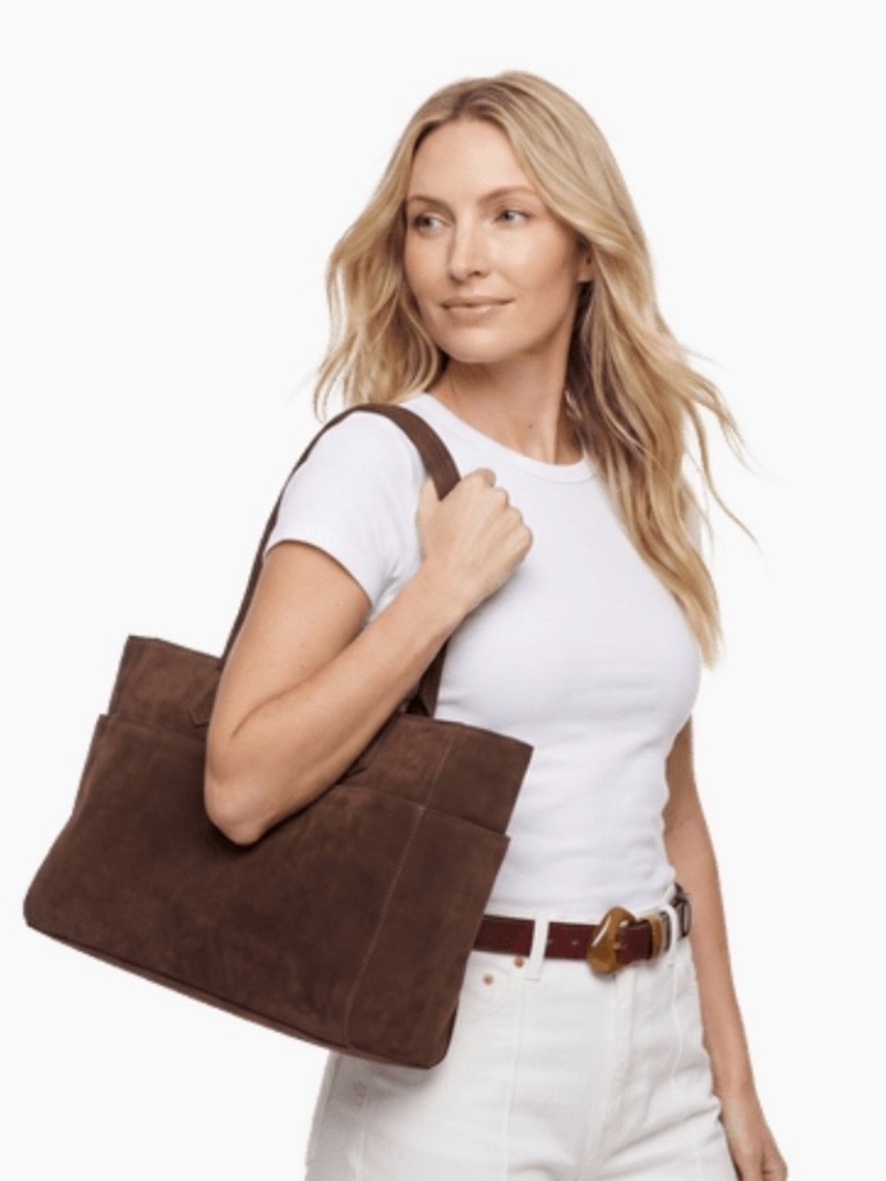 Mali & Lili Faux Brown Suede Tote Bag NEW WITH TAGS